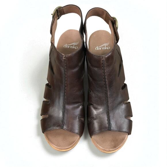 DANSKO Demetra Heeled Open Toe Leather Sandal W's Sz 41 Brown Western City Chic - Picture 5 of 16
